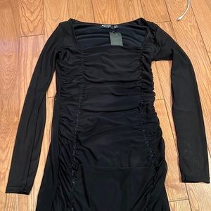Black Ruched long sleeve dress
